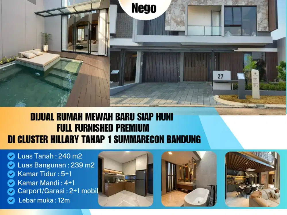 Dijual Rumah Mewah Baru Siap Huni 
Full Furnished Premium
Di Cluster Hillary Tahap 1 Summarecon Bandung