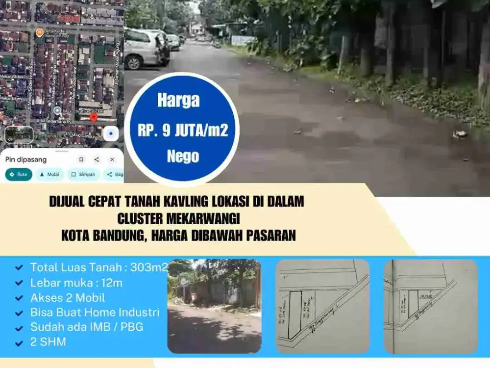 Dijual Cepat Tanah Kavling Lokasi di dalam 
Cluster Mekarwangi
Kota Bandung, Harga dibawah Pasaran