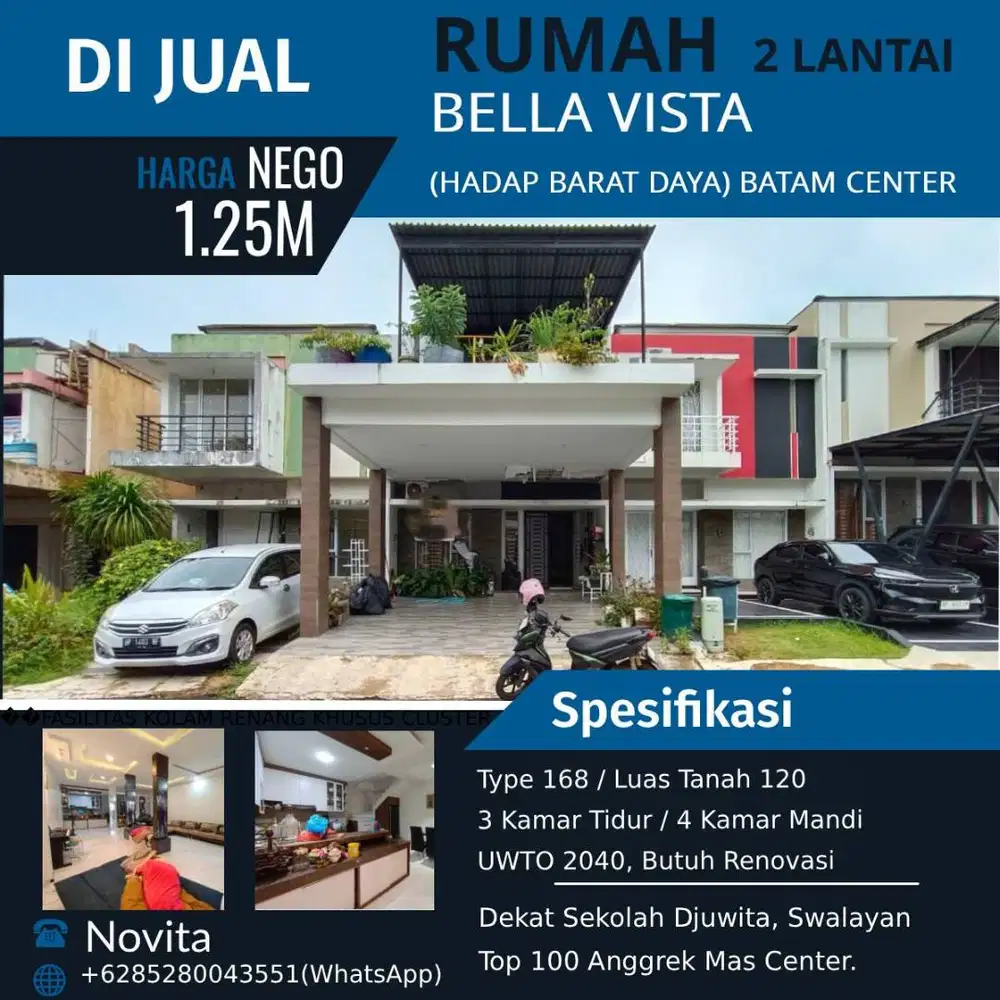 Rumah 2 Lantai Butuh Renovasi BELLA VISTA (Hadap Barat Daya) Batam Cen