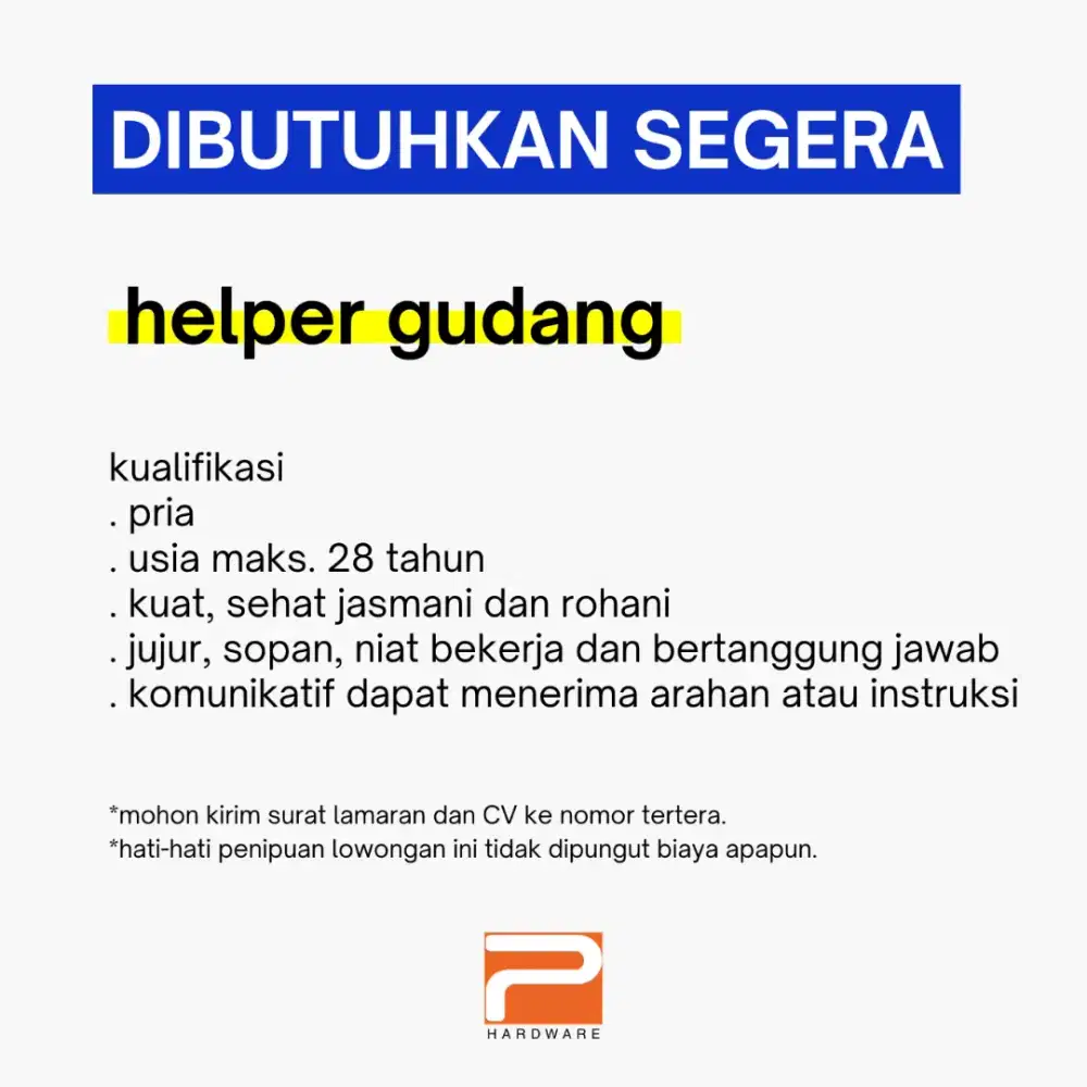 Lowongan Helper Gudang. (Khusus yang Niat Kerja) Curug, Kab. Tangerang