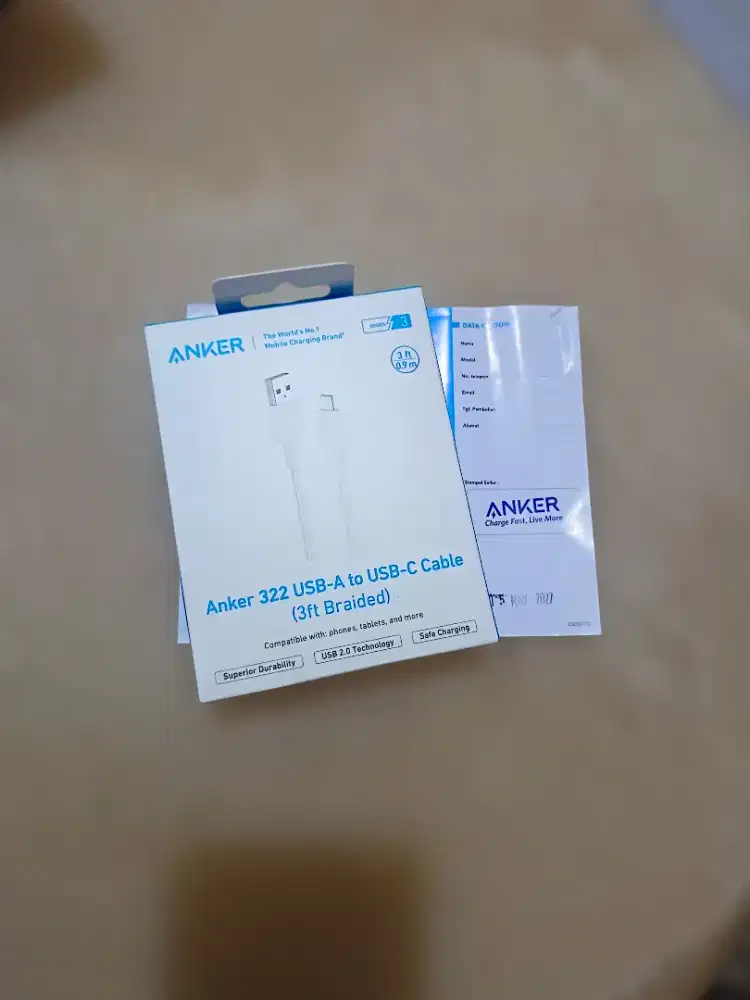 ANKER Kabel Charger Type C / USB-A to USB-C 3ft Fast Charging  - PUTIH