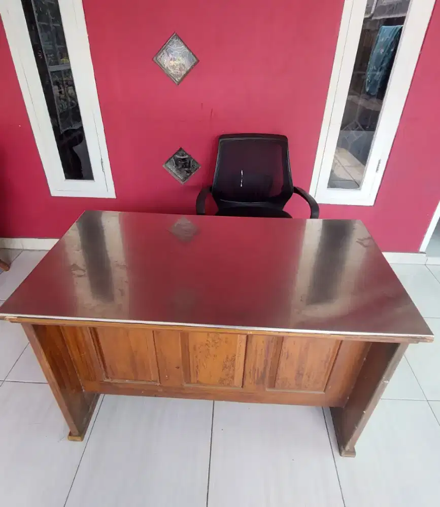 Meja Kayu Jati Tua 3 Laci Bekas Usaha