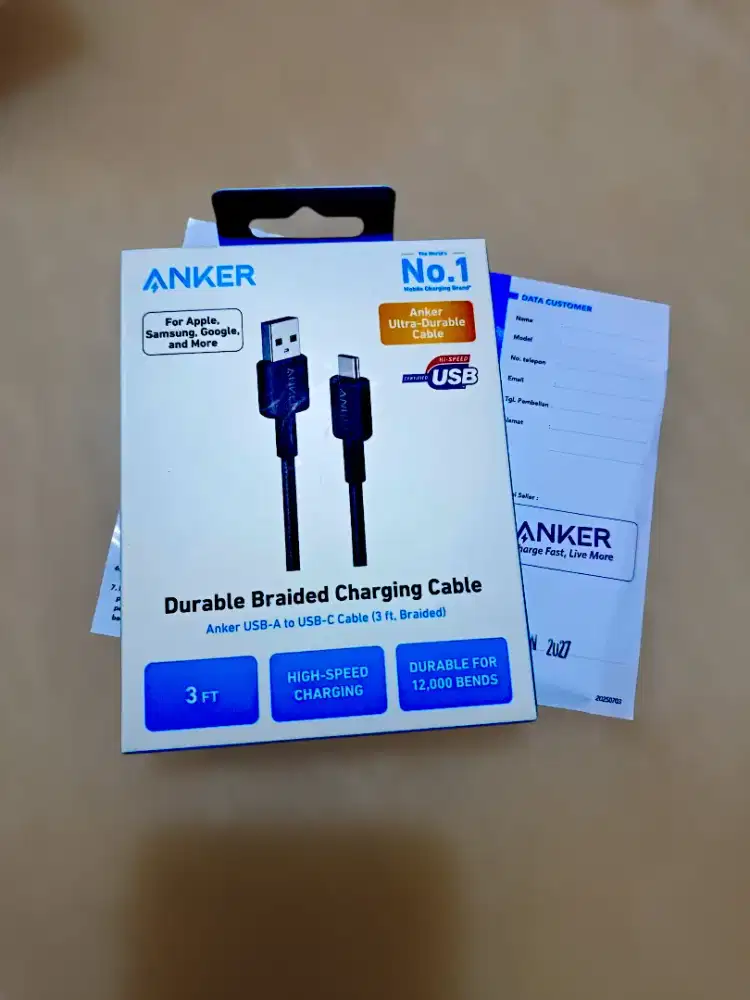 (BARU) ANKER Kabel Charger Type C / USB-A to USB-C 3ft HITAM