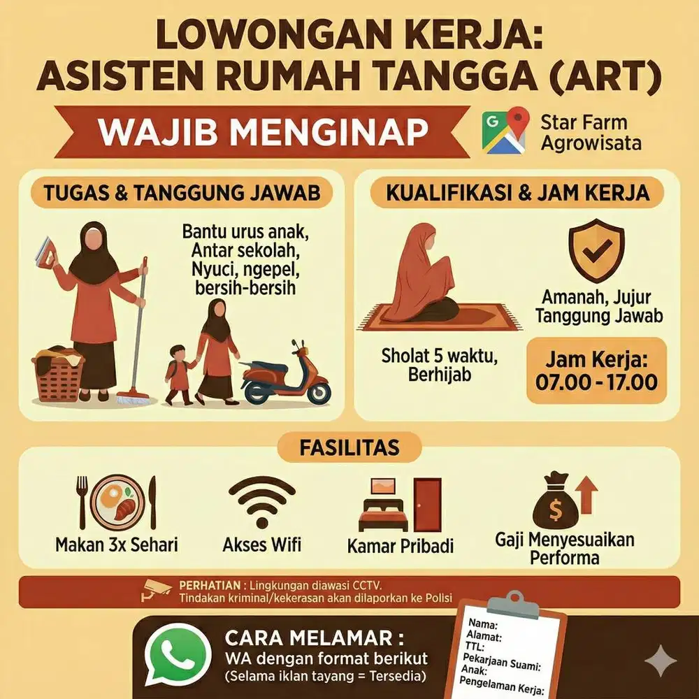 LOWONGAN KERJA: ASISTEN RUMAH TANGGA (ART) & PENGASUH