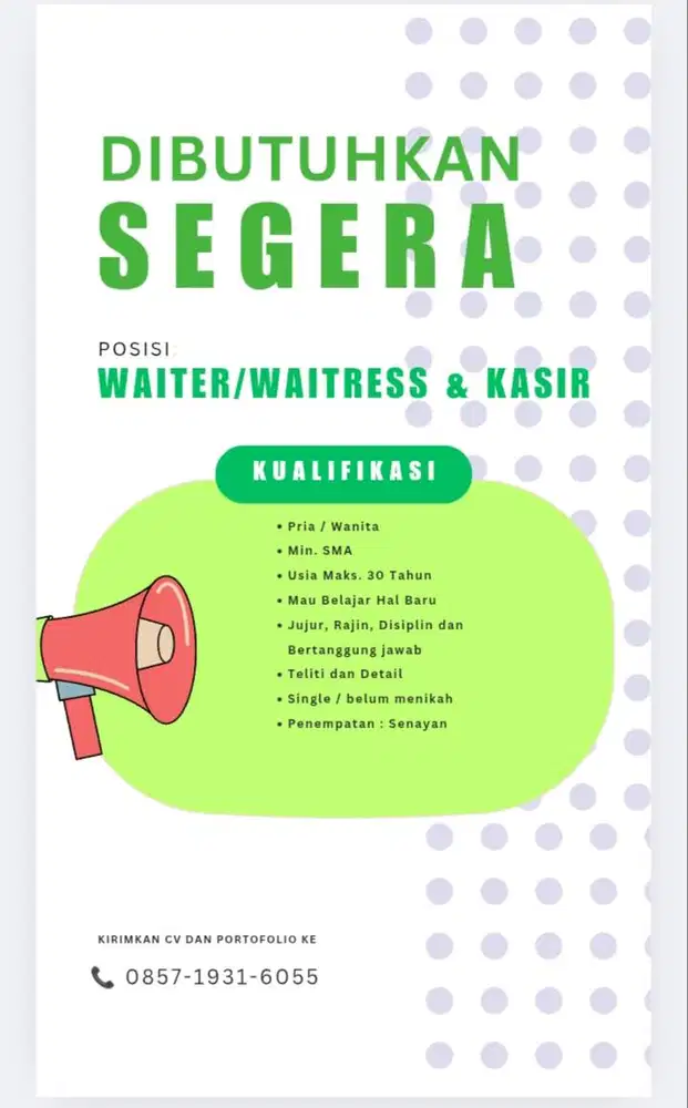 Waiter/Waitress & Kasir