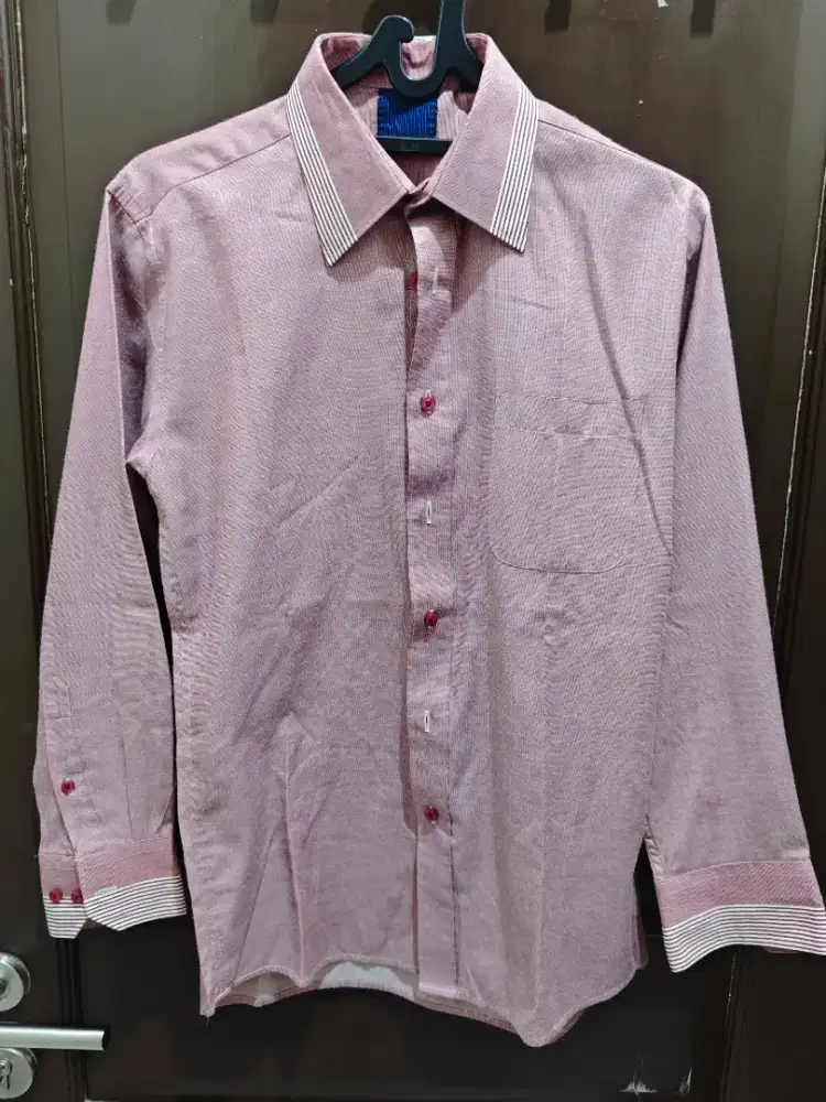 kemeja lengan panjang pria stanley adams pink misty ukuran 14 1/2 - 32