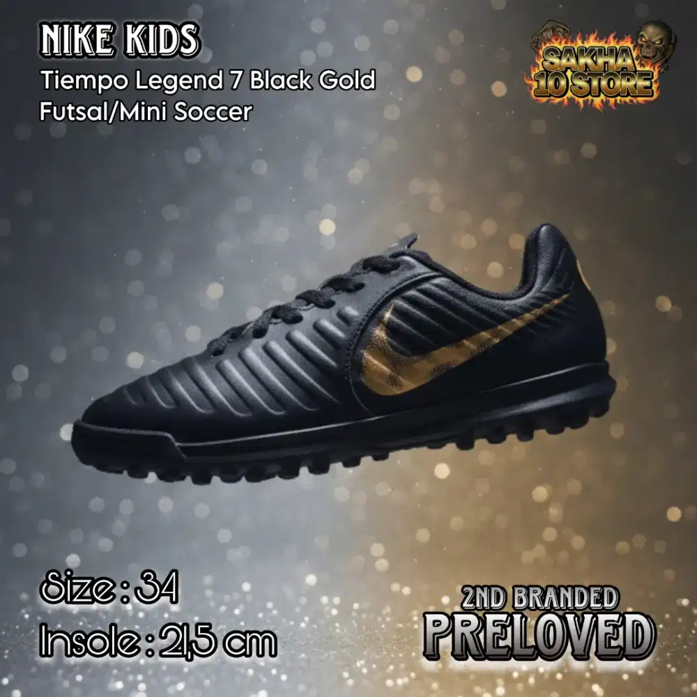 SEPATU BOLA FUTSAL/MINI SOCCER ANAK LAKI-LAKI MEWAH BLACK LIST GOLD
