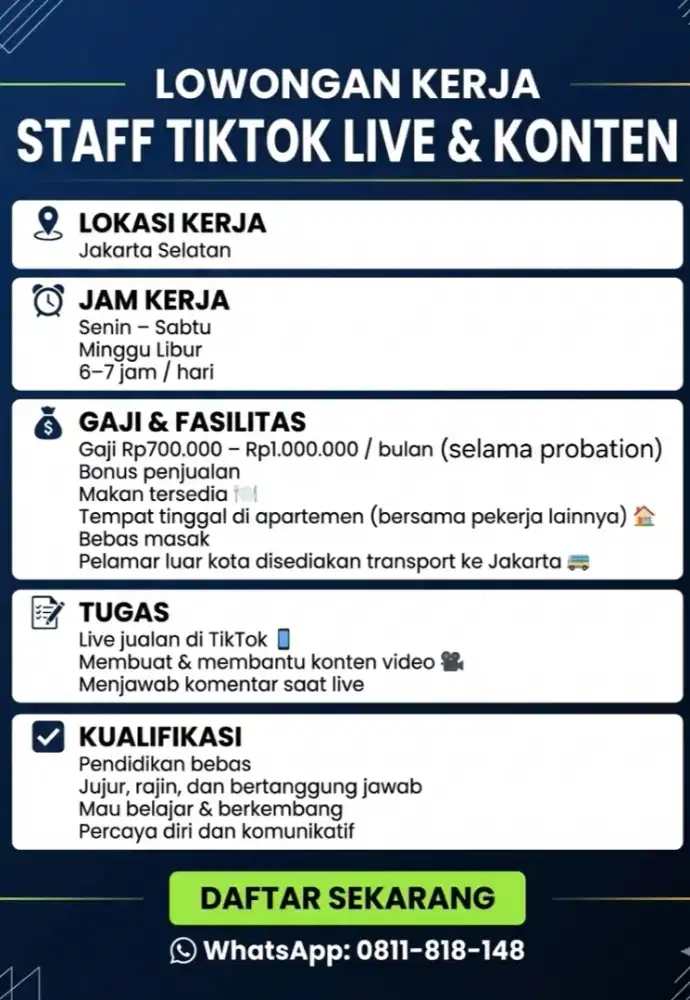 LOWONGAN KERJA – HOST LIVE (WANITA)