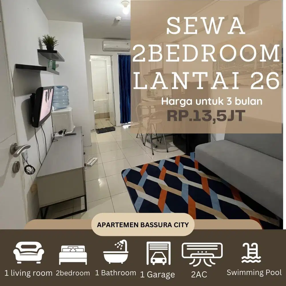 2 kamar sewa full furnished atas mall apartemen bassura city