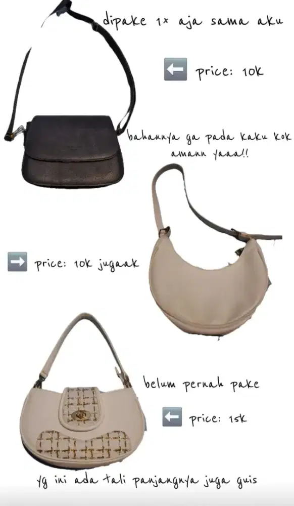 Tas bekas baru dipake 1x kualitas masih bagus dan mulus