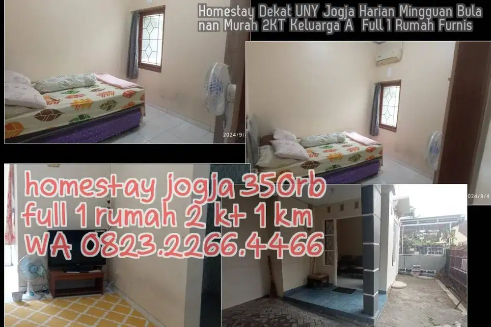 Homestay Dekat UNY Jogja Harian Mingguan Bulanan Murah 2KT Keluarga A
