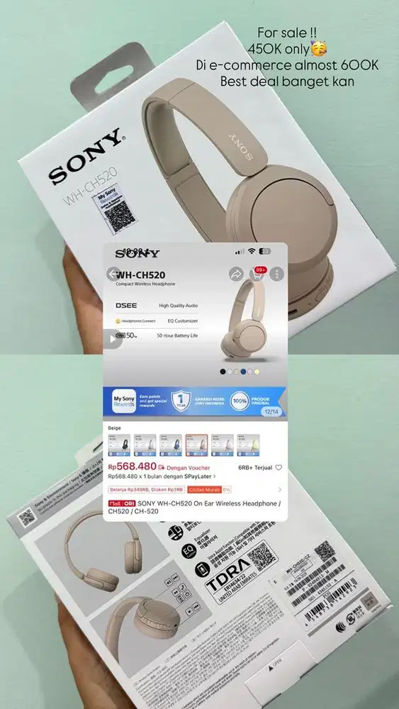 SONY WH-CH520 On Ear Wireless Headphone / CH520 / CH-520