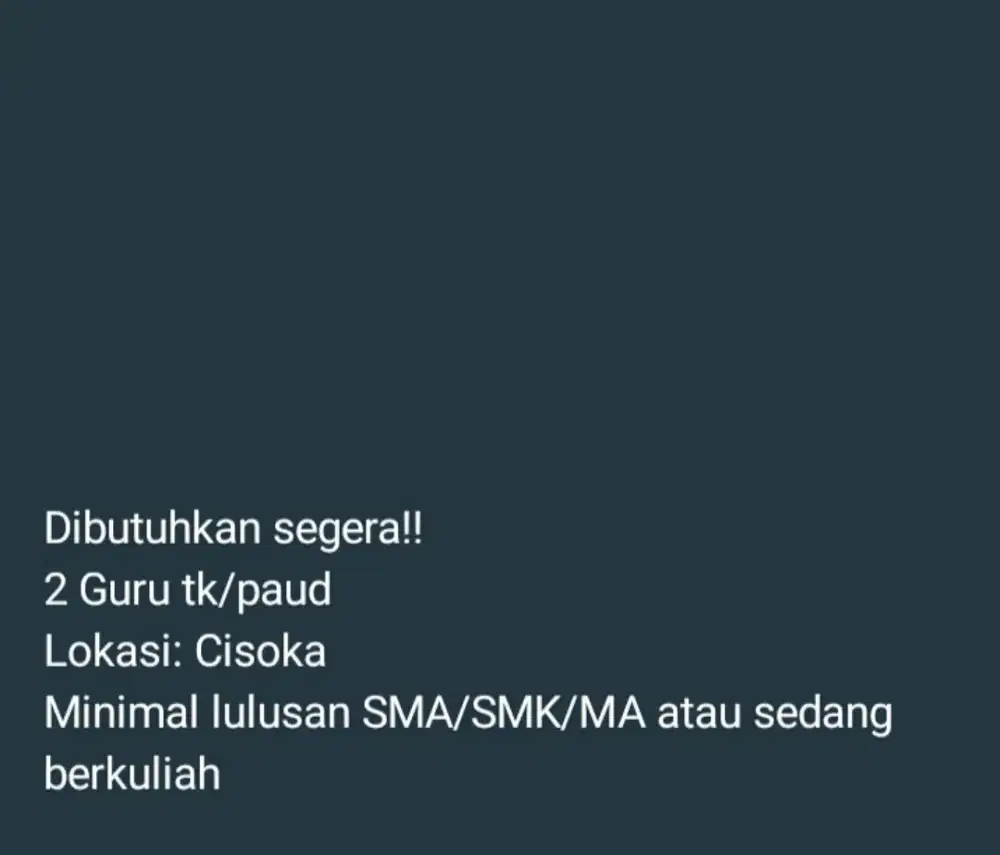 Dibutuhkan Guru TK/PAUD