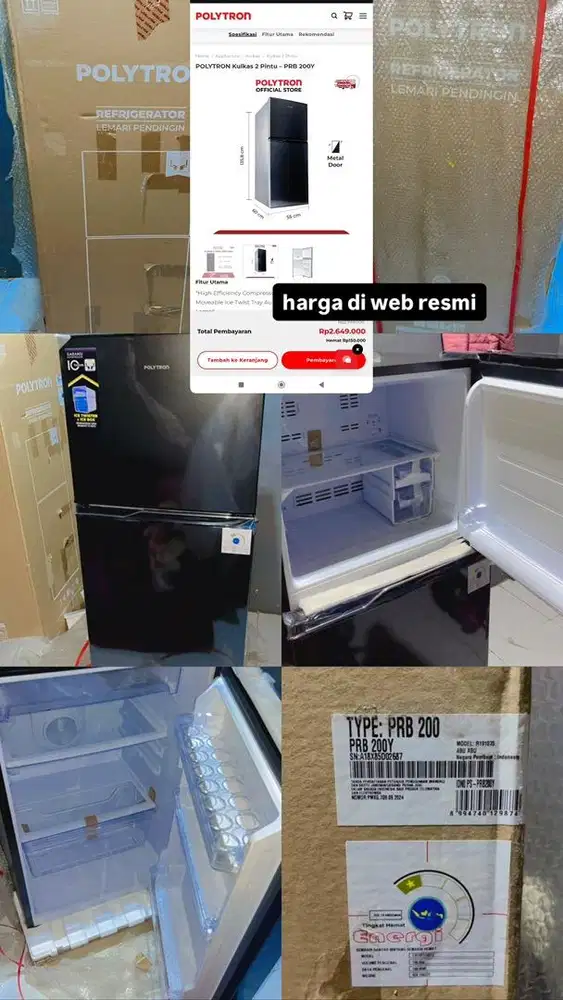 kulkas 2 pintu polytron type PRB200Y