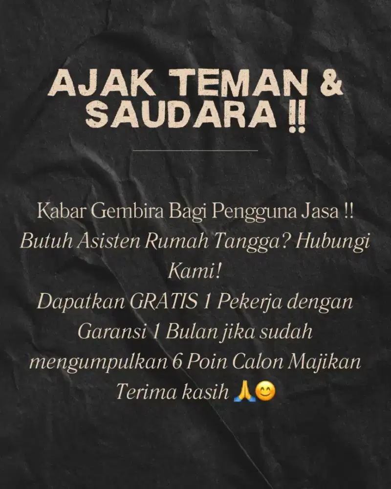 Menyediakan jasa Asisten rumah tangga