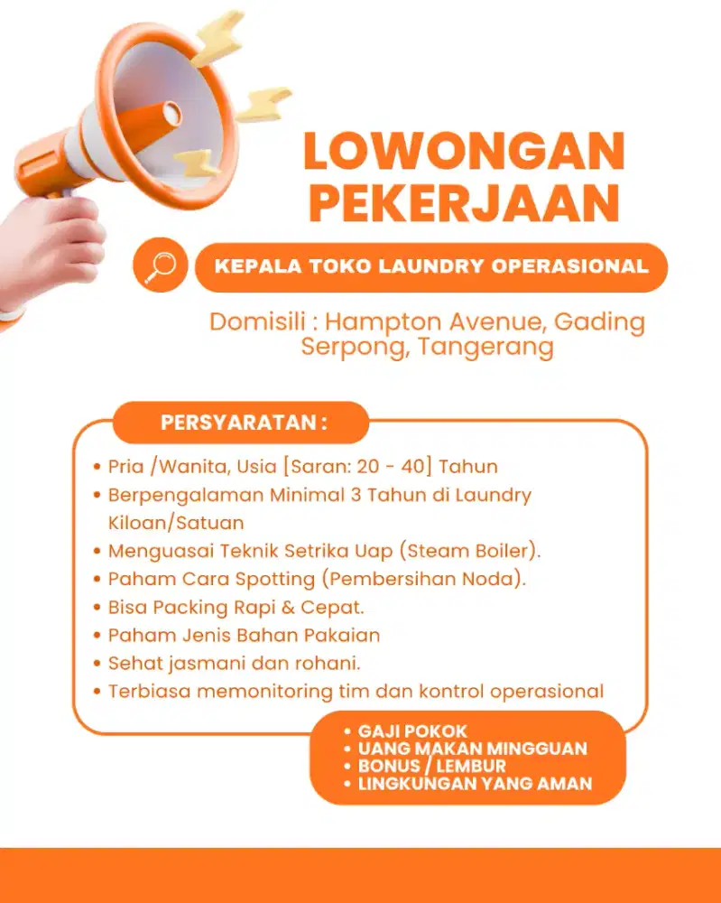 KEPALA TOKO LAUNDRY PENGALAMAN PROFESIONAL