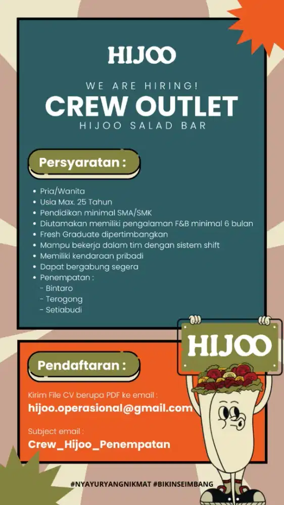 Dibutuhkan crew outlet