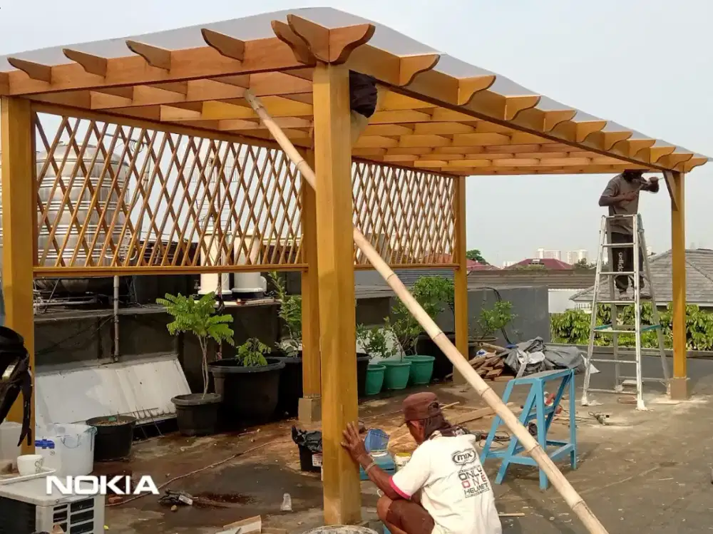 Pergola kanopi kayu meranti