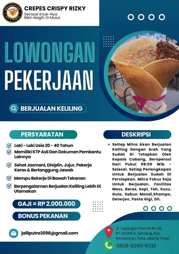 Loker dagang crepes rizky sistem gaji dan bonusan setiap minggunya..