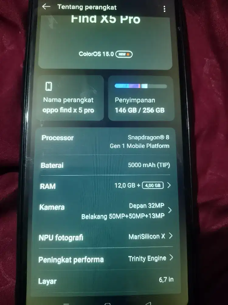 Oppo find x 5pro Ram 12/256