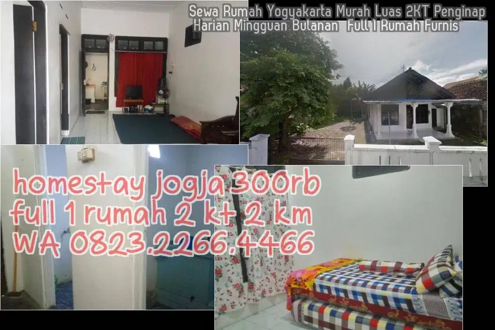 Sewa Rumah Yogyakarta Murah Luas 2KT Penginap Harian Mingguan Bulanan