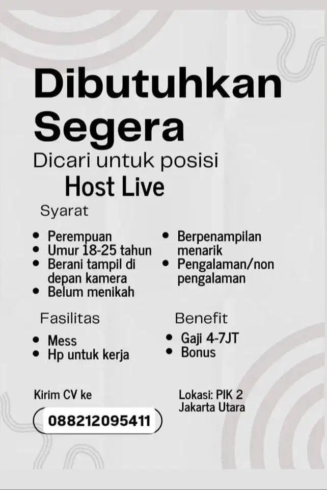 LOWONGAN PEKERJAAN HOST LIVE ENTERTAINMENT