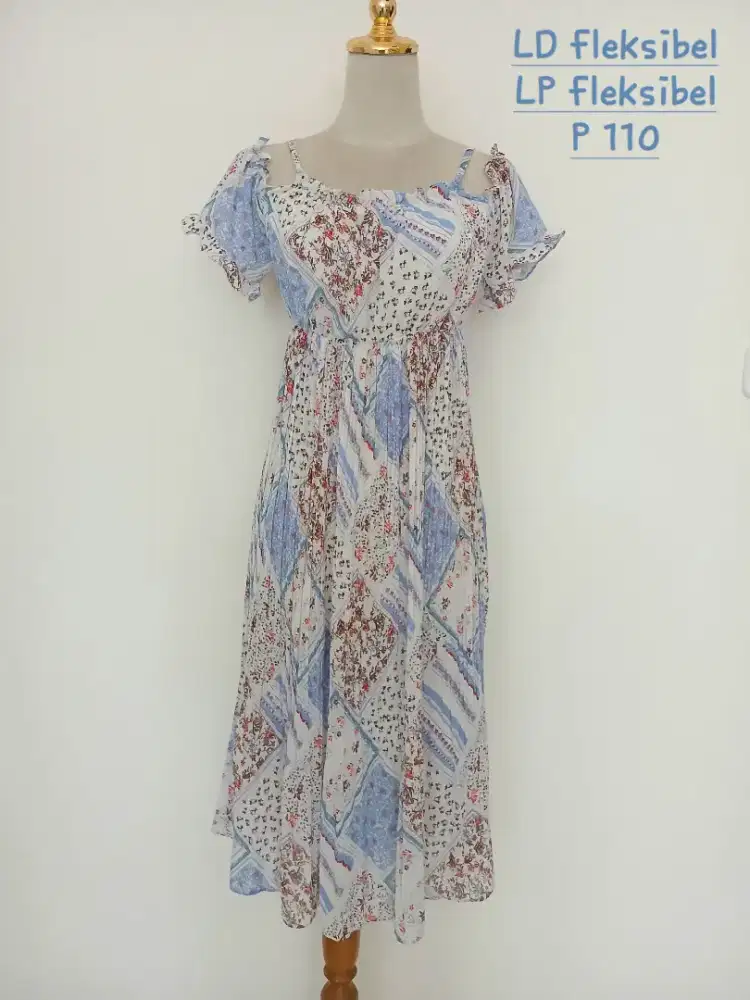 Baju terusan dress sabrina sifon size L-XL, preloved