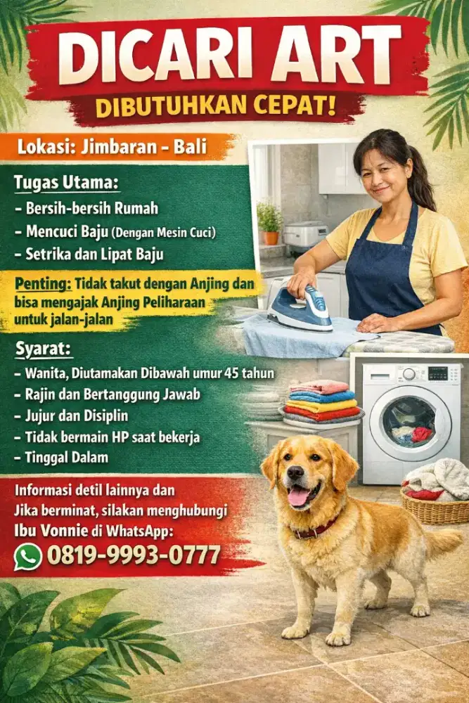 Dicari Asisten Rumah Tangga