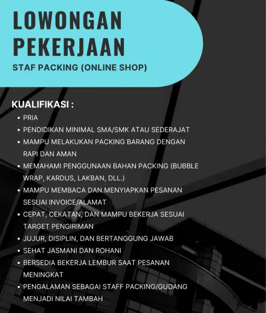 LOWONGAN KERJA PACKING