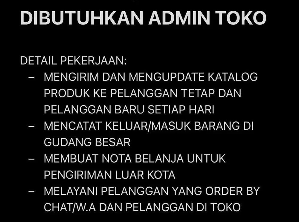 DIBUTUHKAN ADMIN TOKO