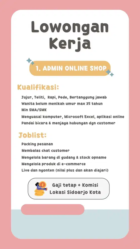 Lowongan admin olshop / online shop