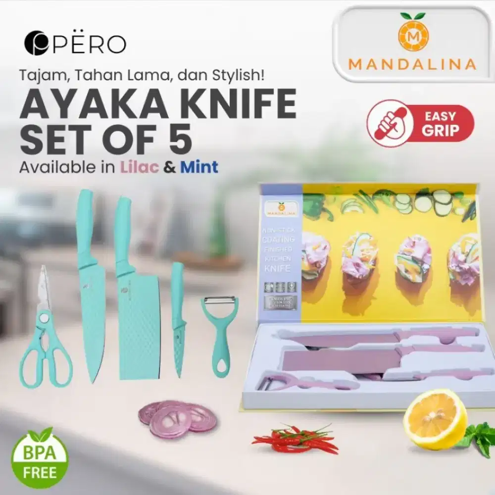 Ayaka Knife Set 5 Pcs Ori – Pisau Dapur Hijau Mint