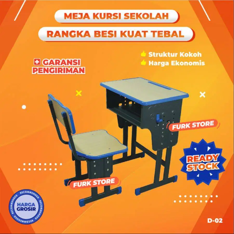 D02 Meja kursi sekolah bangku besi kayu