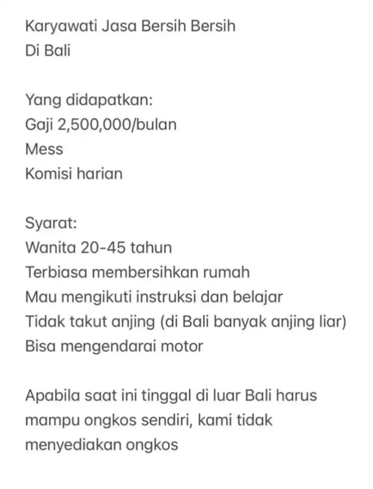 Loker Jasa Bersih-bersih untuk Wanita (Sedia Mess)