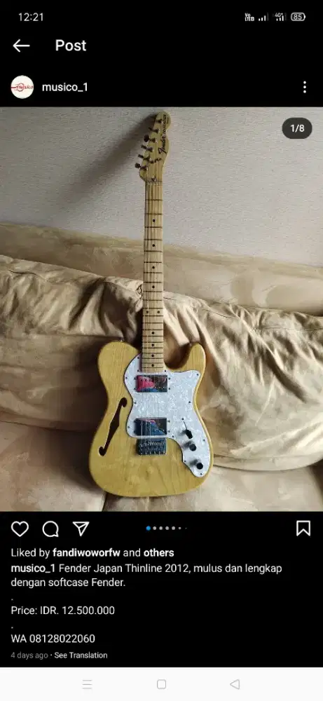 GITAR FENDER THINLINE TELECASTER ORIGINAL JAPAN REIISUED 72