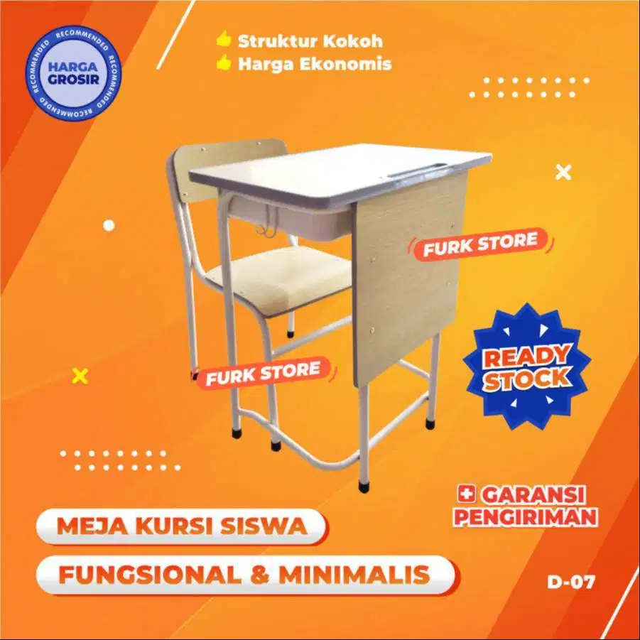 D07 Meja Kursi Bangku Sekolah Rangka Besi Kokoh