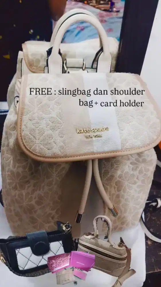 kate spade ransel coral FREE card holder merk selusa pink juga