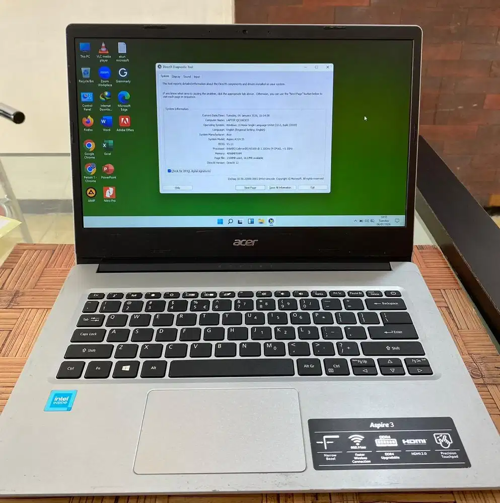 Acer intel celeron N5100 ram 4/256 gb ssd