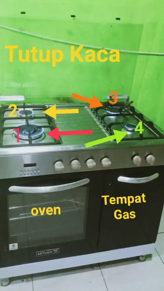 Kompor gas 4 tungku plus oven merk Artugo