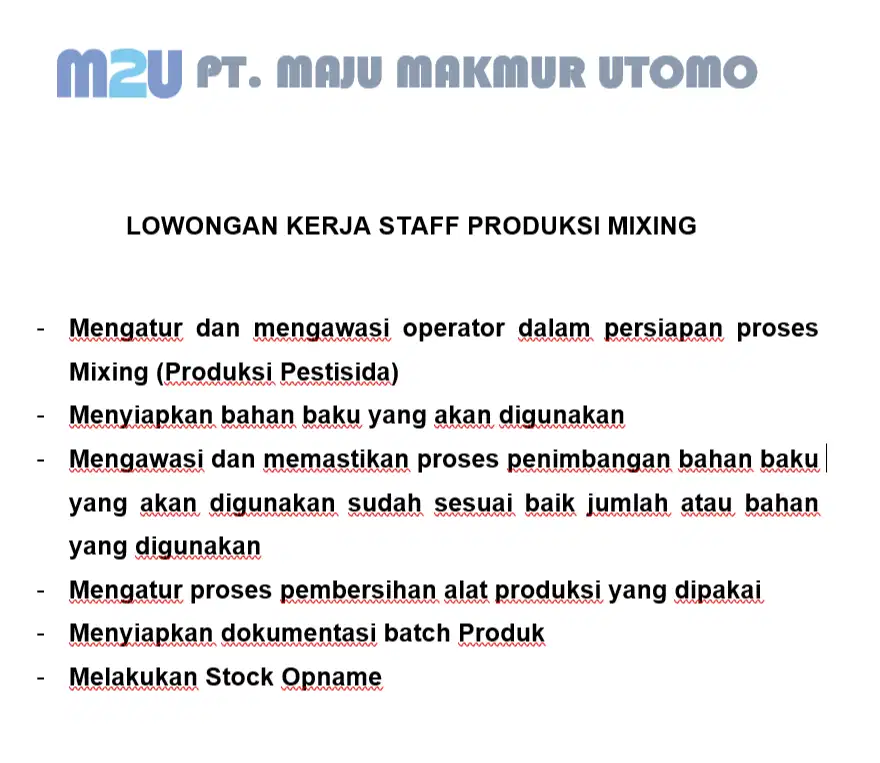 Lowongan Kerja Staff Produksi