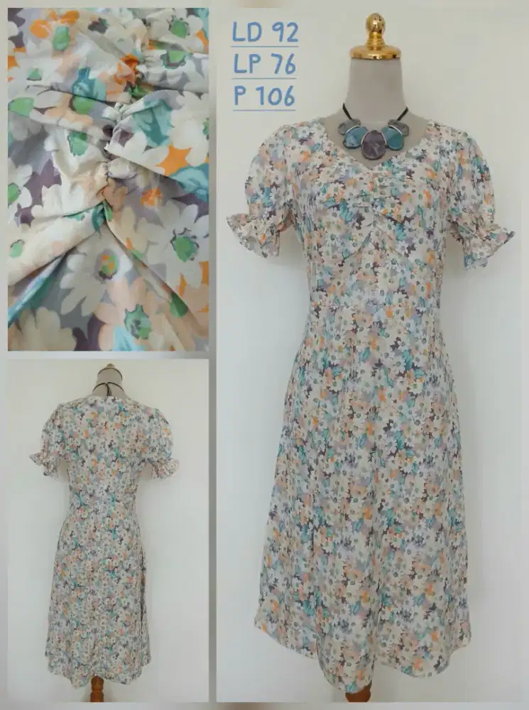 Baju terusan dress bunga rok a-line size XL, preloved