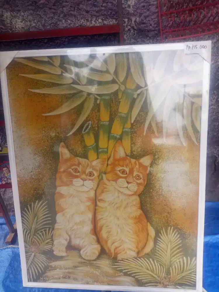 Lukisan kucing oyen lumayan besar 90x60 ex gallery bagus