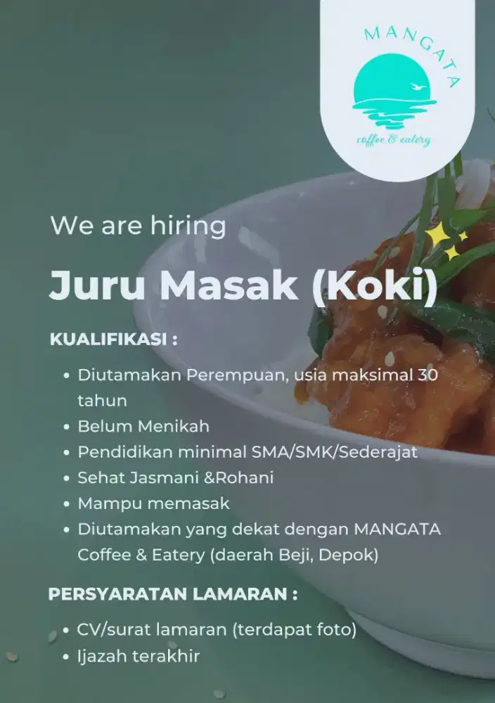 Lowongan kerja untuk juru masak di kafe