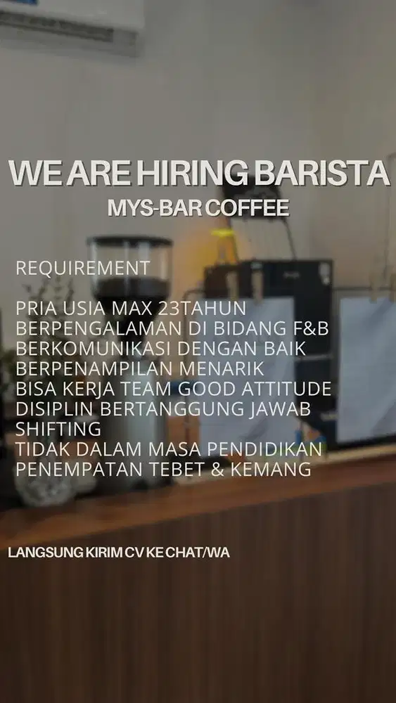 LOKER BARISTA PENEMPATAN TEBET&KEMANG