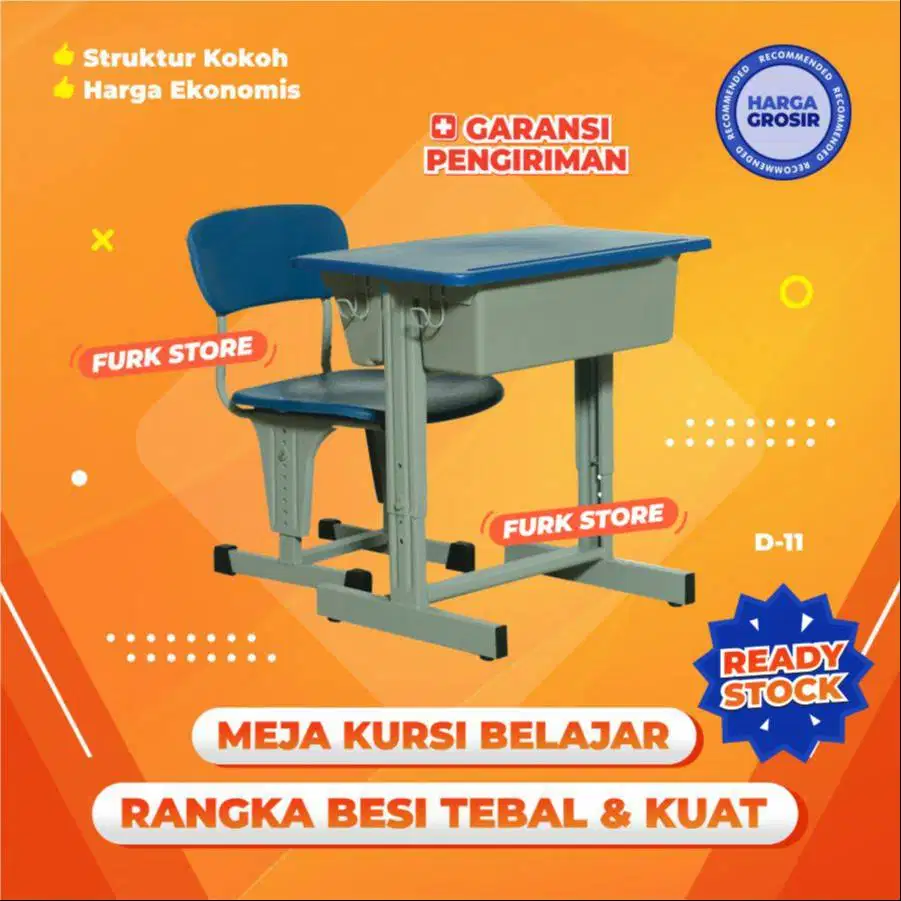 D11 meja kursi bangku sekolah rangka besi