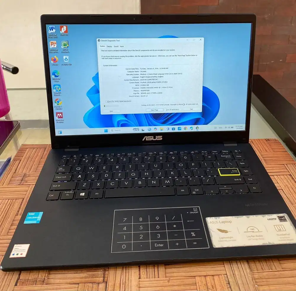 Asus intel celeron N4500 ram 4/512 gb ssd
