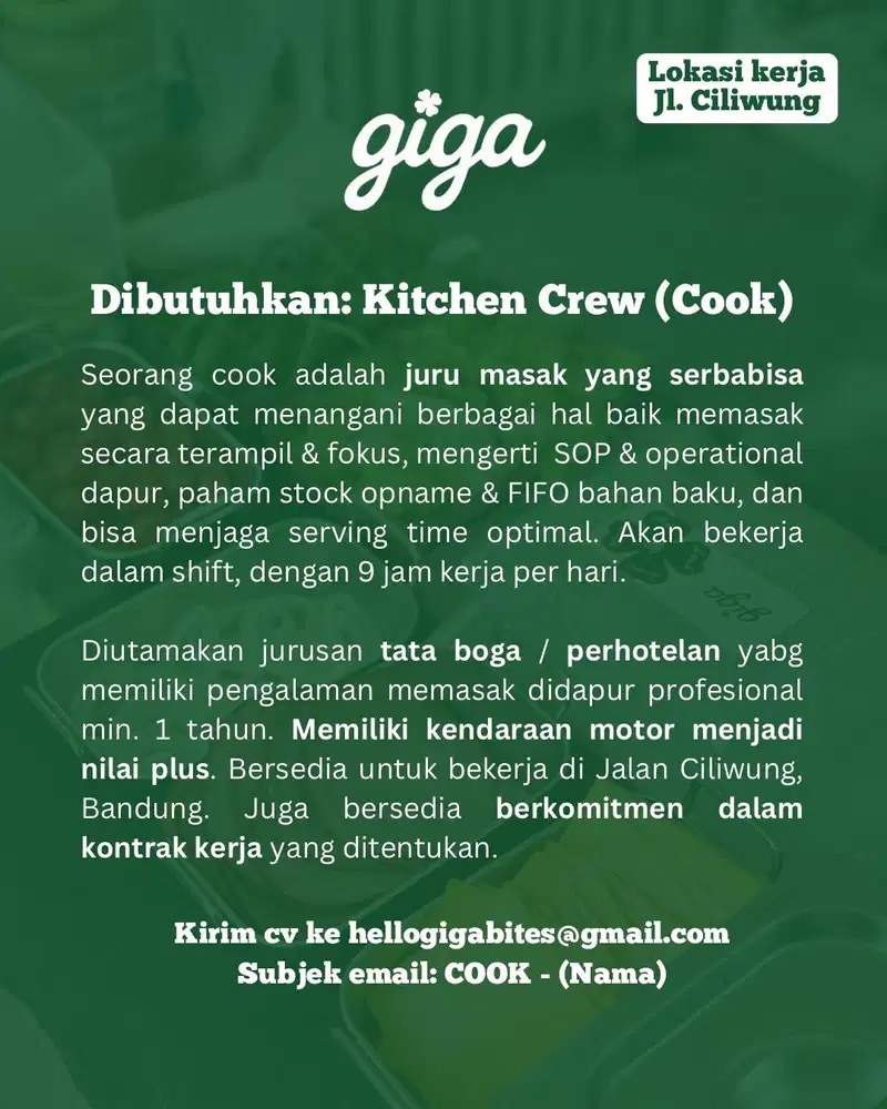 Lowongan Kerja Cook