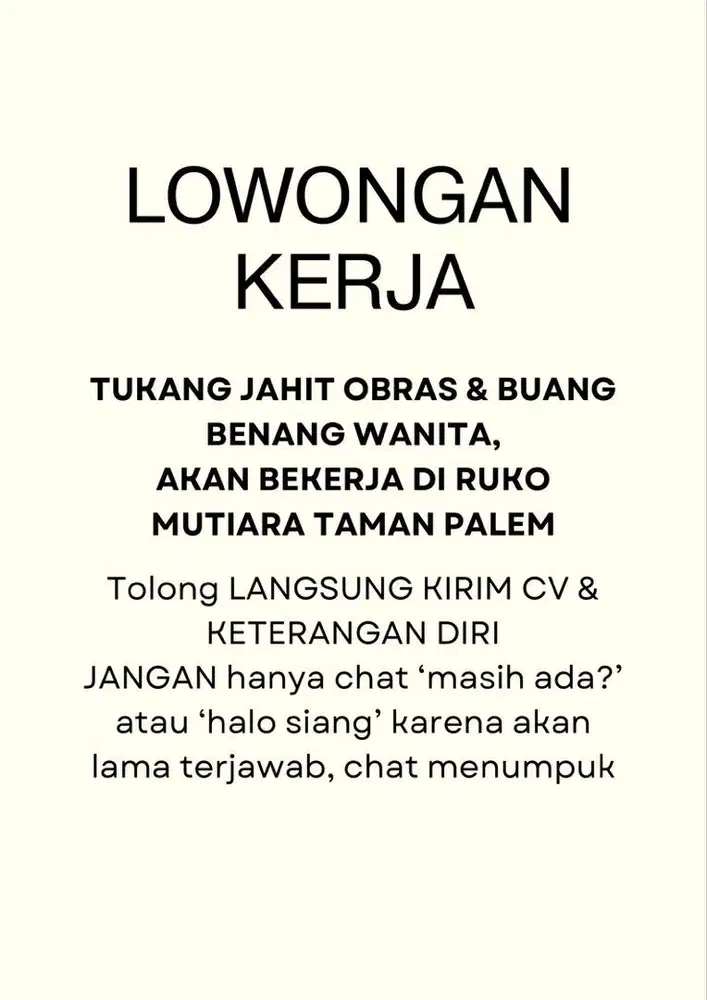 TUKANG JAHIT & OBRAS & Buang Benang