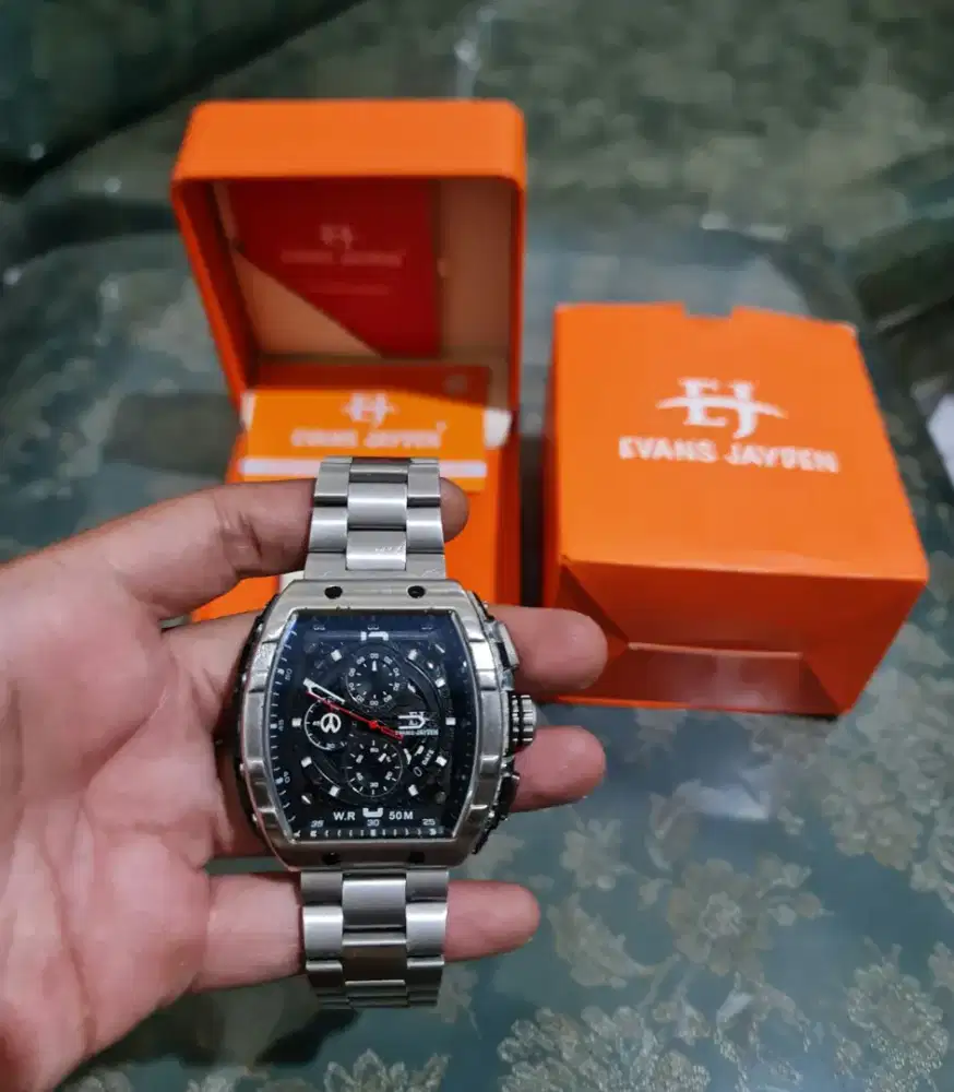 Evan jayden 9554 chrono tgl aktif rantai stainless ori mulus spt baru