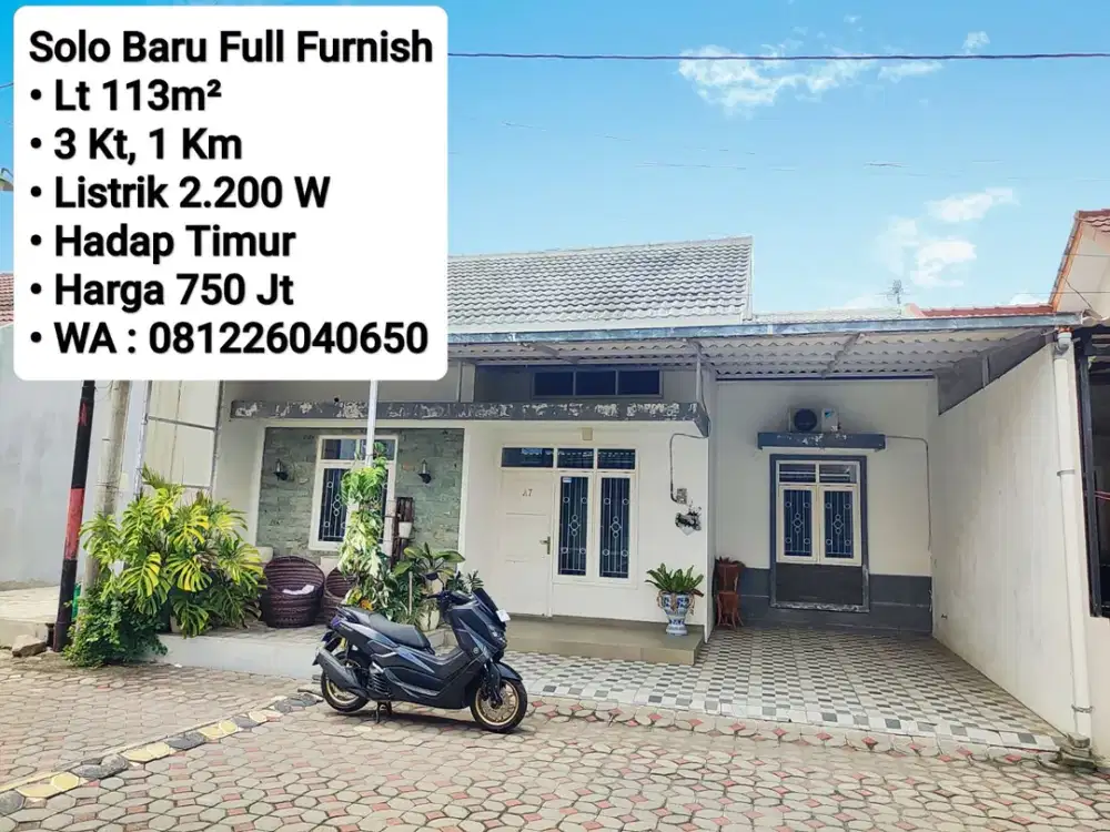 Jual Rumah Full Furnish Area Solo Baru 3 KT, Hadap Timur